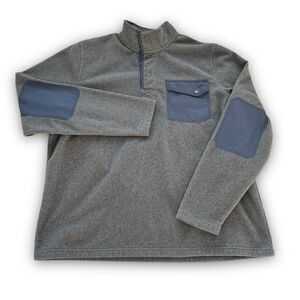 LL Bean Snap T Fleece Sweater XL Tall Men Gray Elbow Patch Pocket Soft Warm